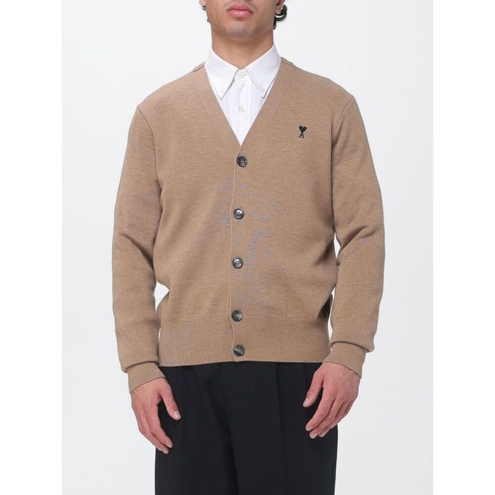 Ami Paris Men V-Neck Wool Cardigan Ami Paris With Contrast Embroidered Logo